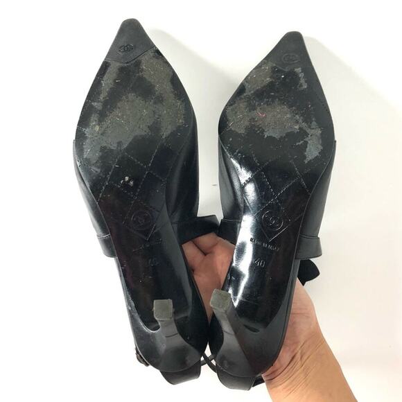 Chanel Retro Vintage CC Logo Camellia Slingback Ankle Strap Pointed Toe Pumps 40 - Picture 11 of 12